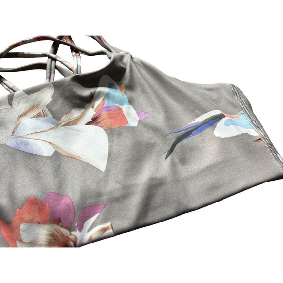 Athleta Hyper Focused Sports Bra Grey Floral size large - Picture 4 of 9